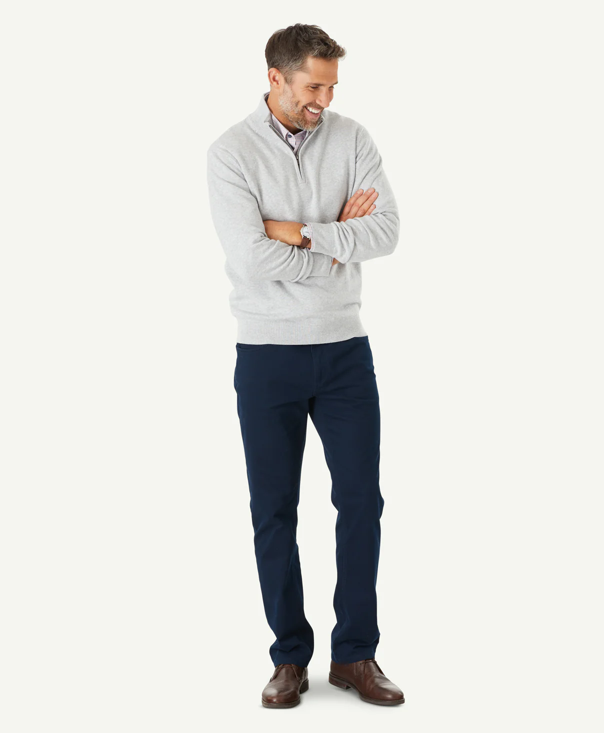 Stretch Half Zip Knit - Light Grey - Image 5
