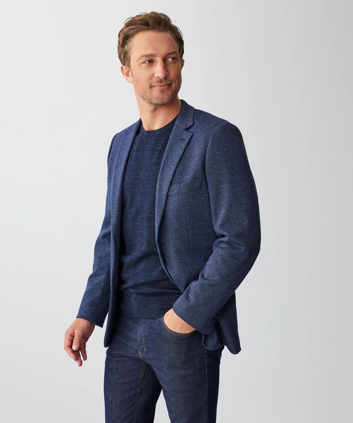 Stretch Houndstooth Sports Jacket - Navy - Image 6