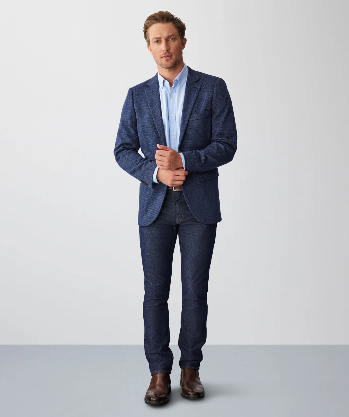 Stretch Houndstooth Sports Jacket - Navy - Image 7