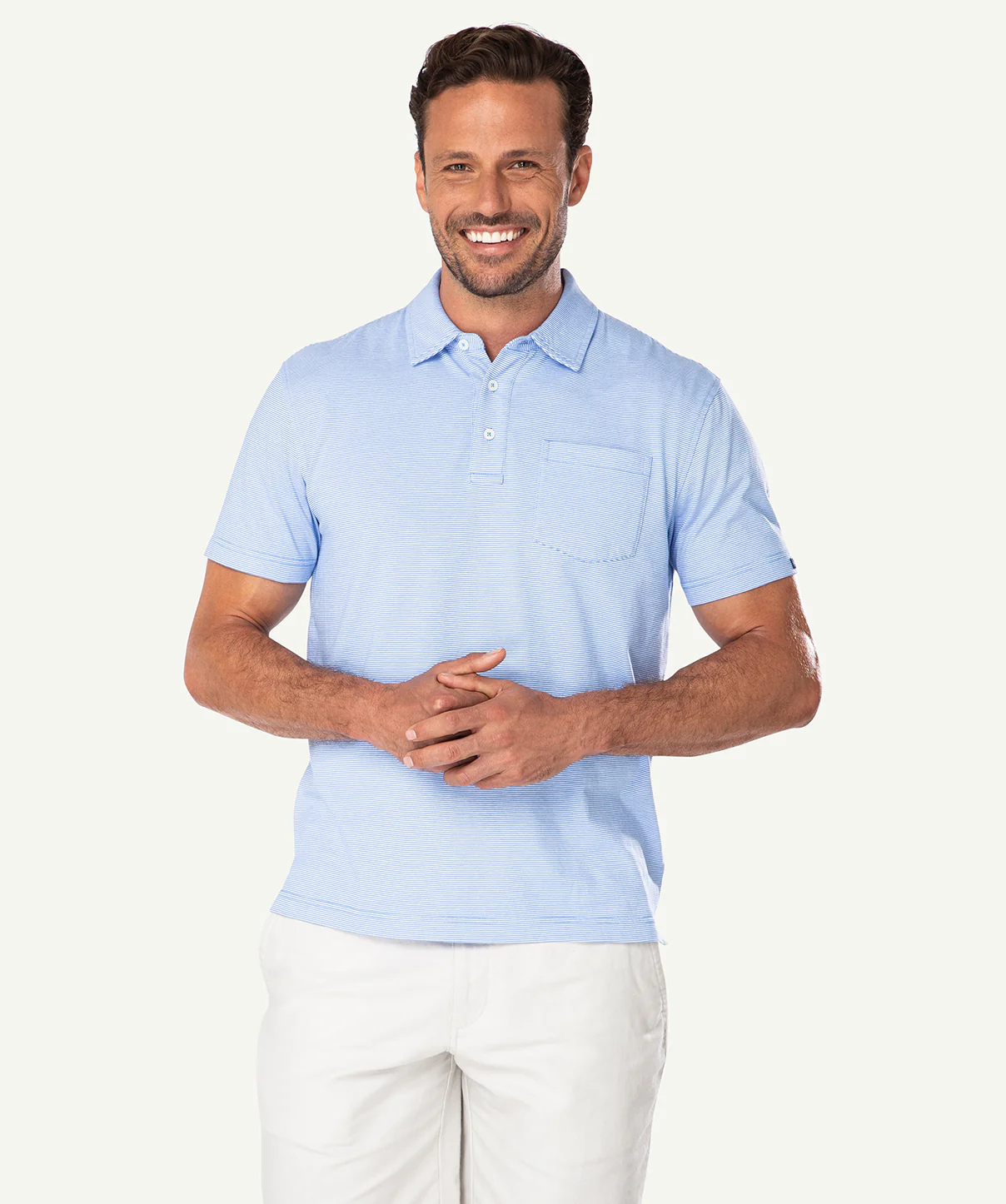 Stripe Jersey Pocket Polo - Sky Blue