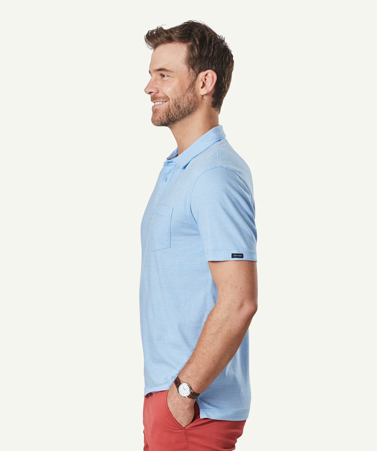 Stripe Jersey Pocket Polo - Sky Blue - Image 5