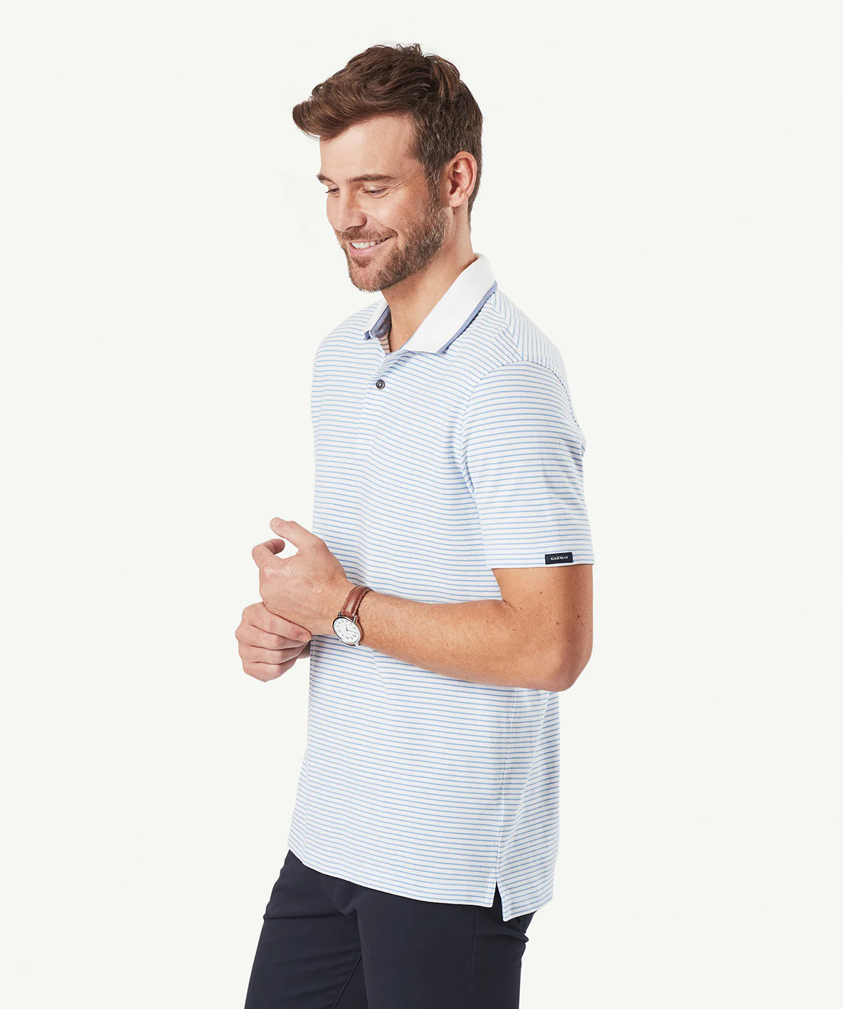 Stripe Pique Polo - White - Image 5