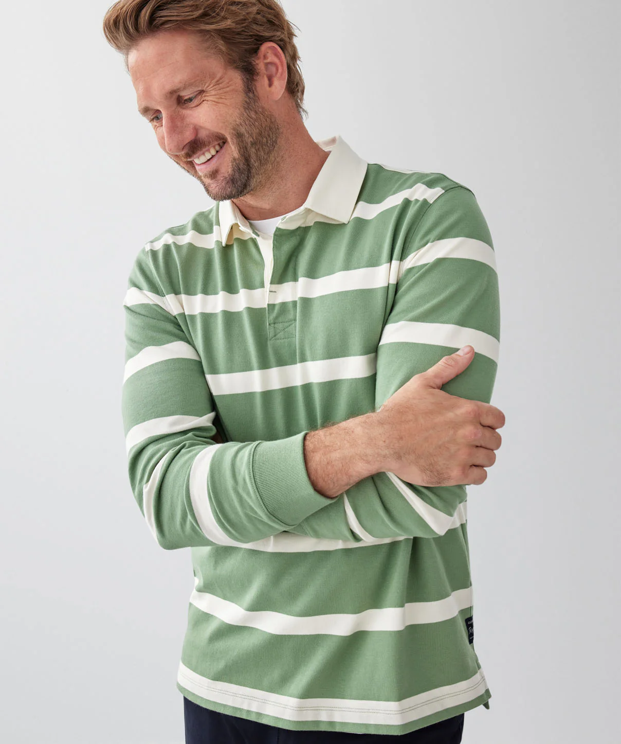 Striped Rugby Jumper - Sage - Image 3