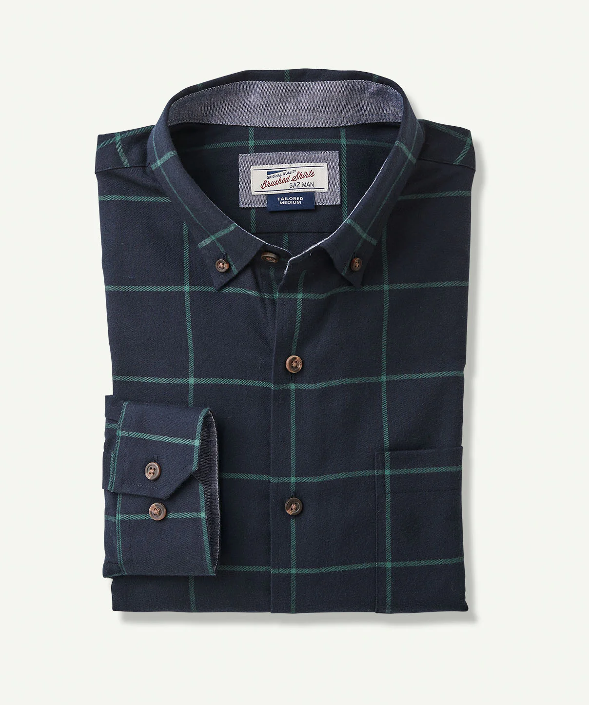 Tailored Brushed Twill Check Long Sleeve Shirt - Dark Navy - Image 2