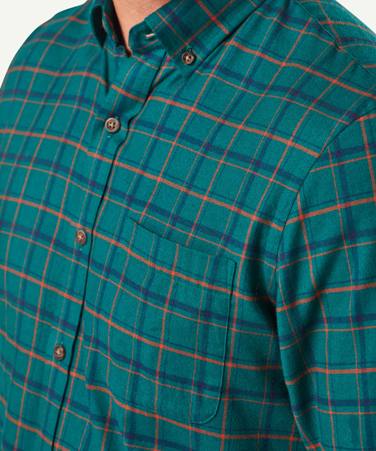 Tailored Brushed Twill Check Long Sleeve Shirt - Green - Image 6