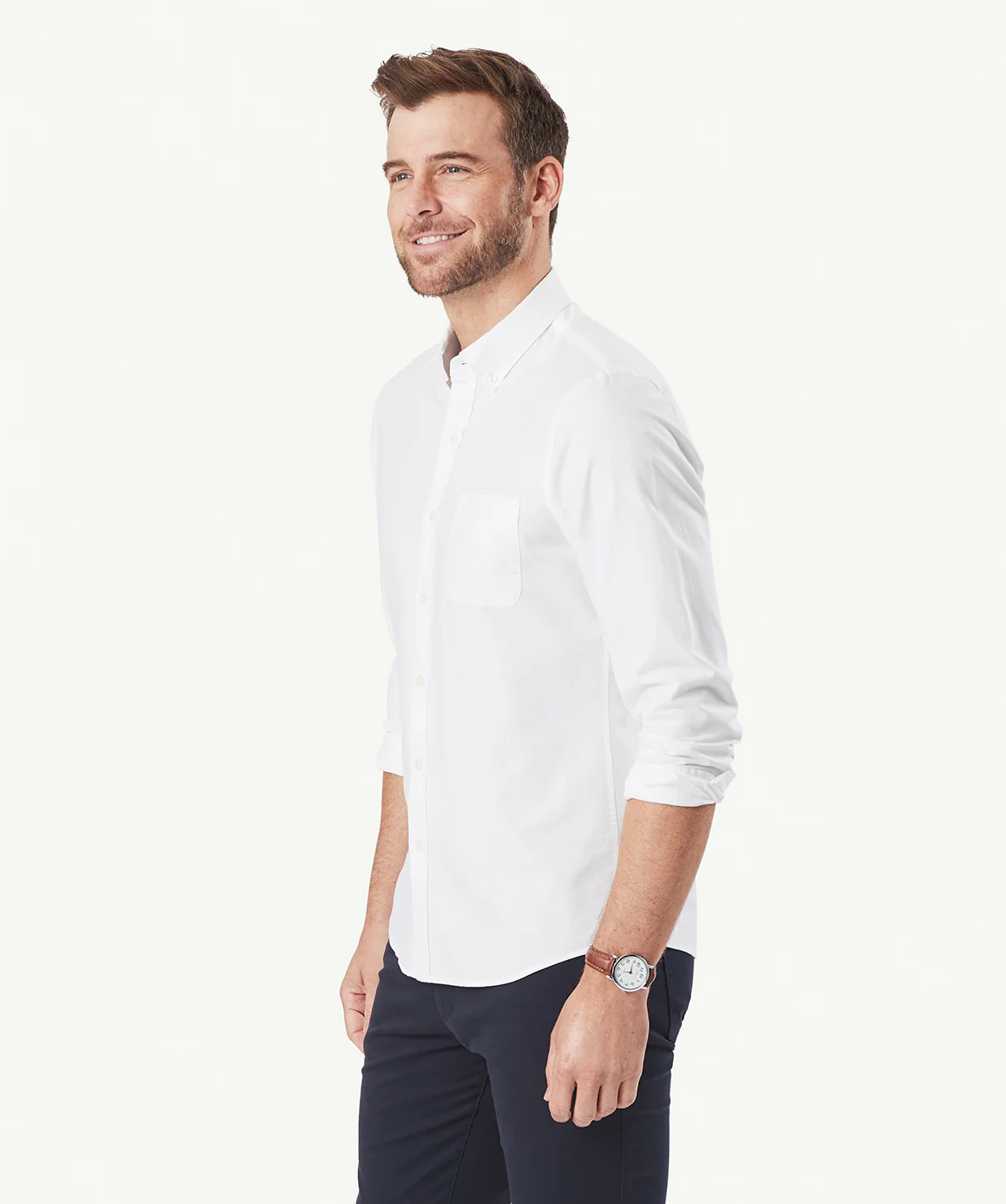 Tailored Casual Oxford Long Sleeve Shirt - White - Image 5
