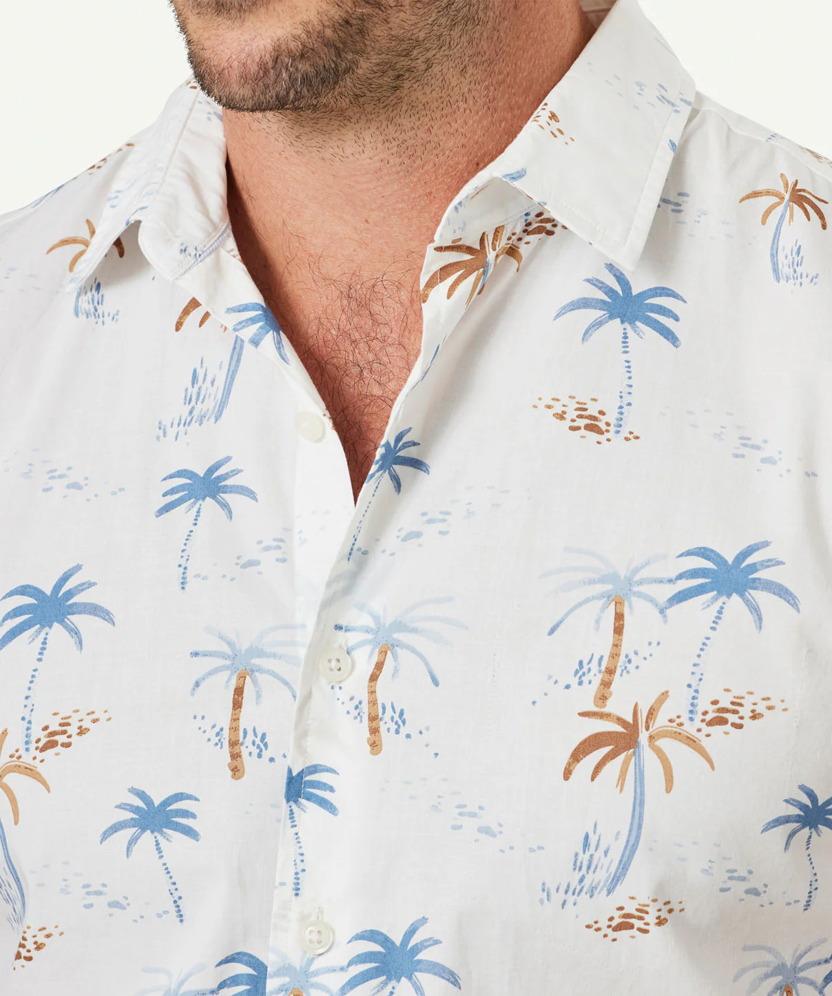 Tailored Casual Palm Print Short Sleeve Shirt - Ecru - Image 4