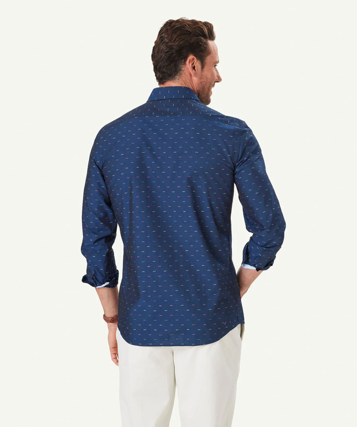 Tailored Casual Plain Dobby Long Sleeve Shirt - Dark Navy - Image 3