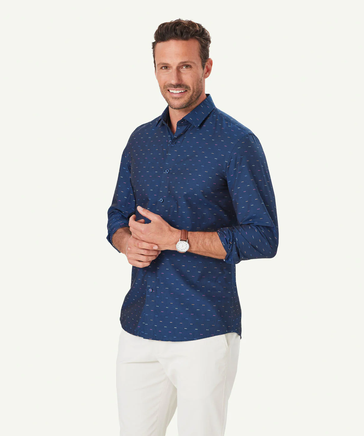 Tailored Casual Plain Dobby Long Sleeve Shirt - Dark Navy - Image 5