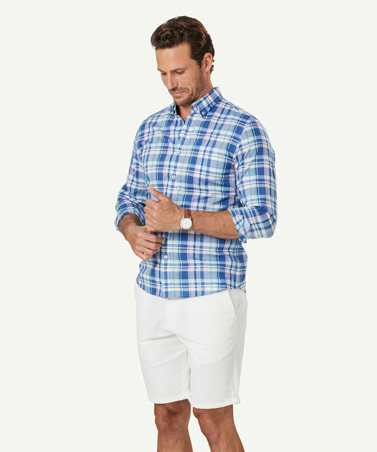 Tailored Casual Slub Check Long Sleeve Shirt - Multi Check - Image 5