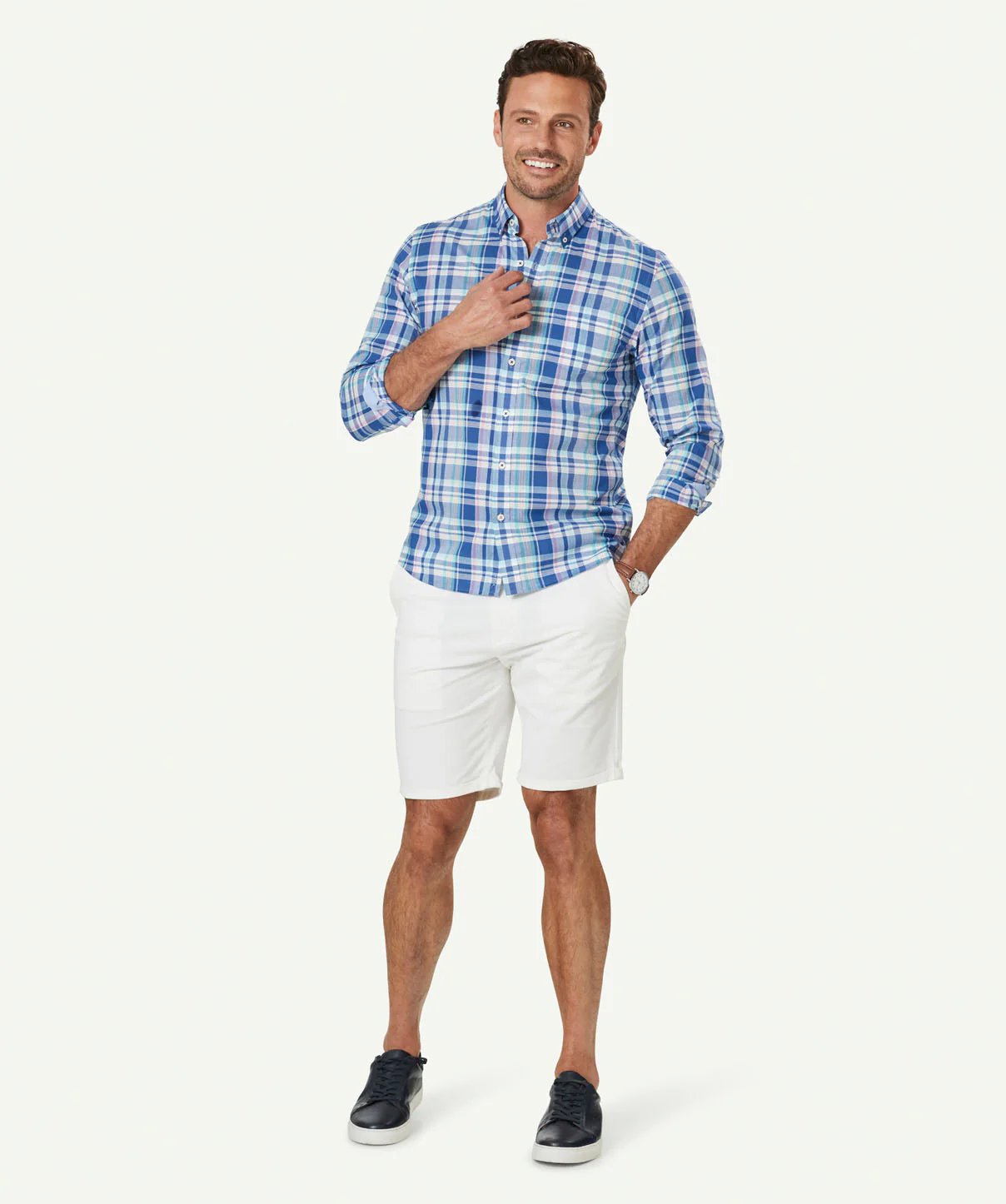 Tailored Casual Slub Check Long Sleeve Shirt - Multi Check - Image 6