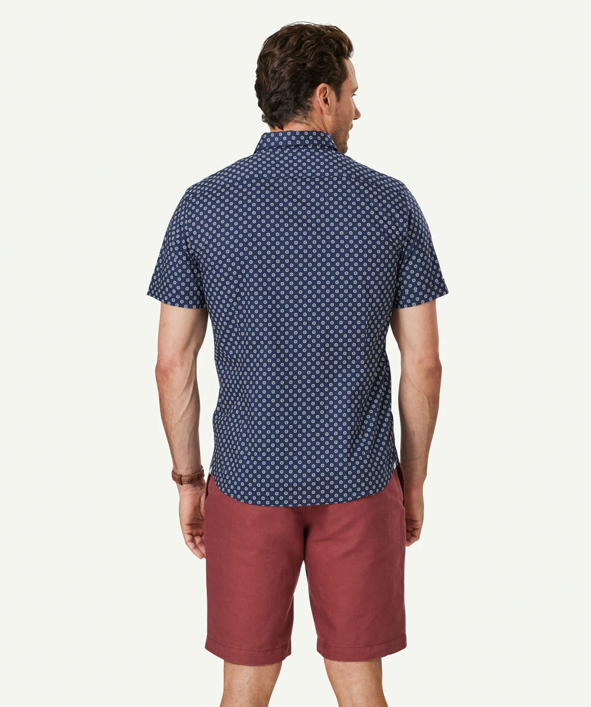 Tailored Casual Star Print Short Sleeve Shirt - Navy - Image 3