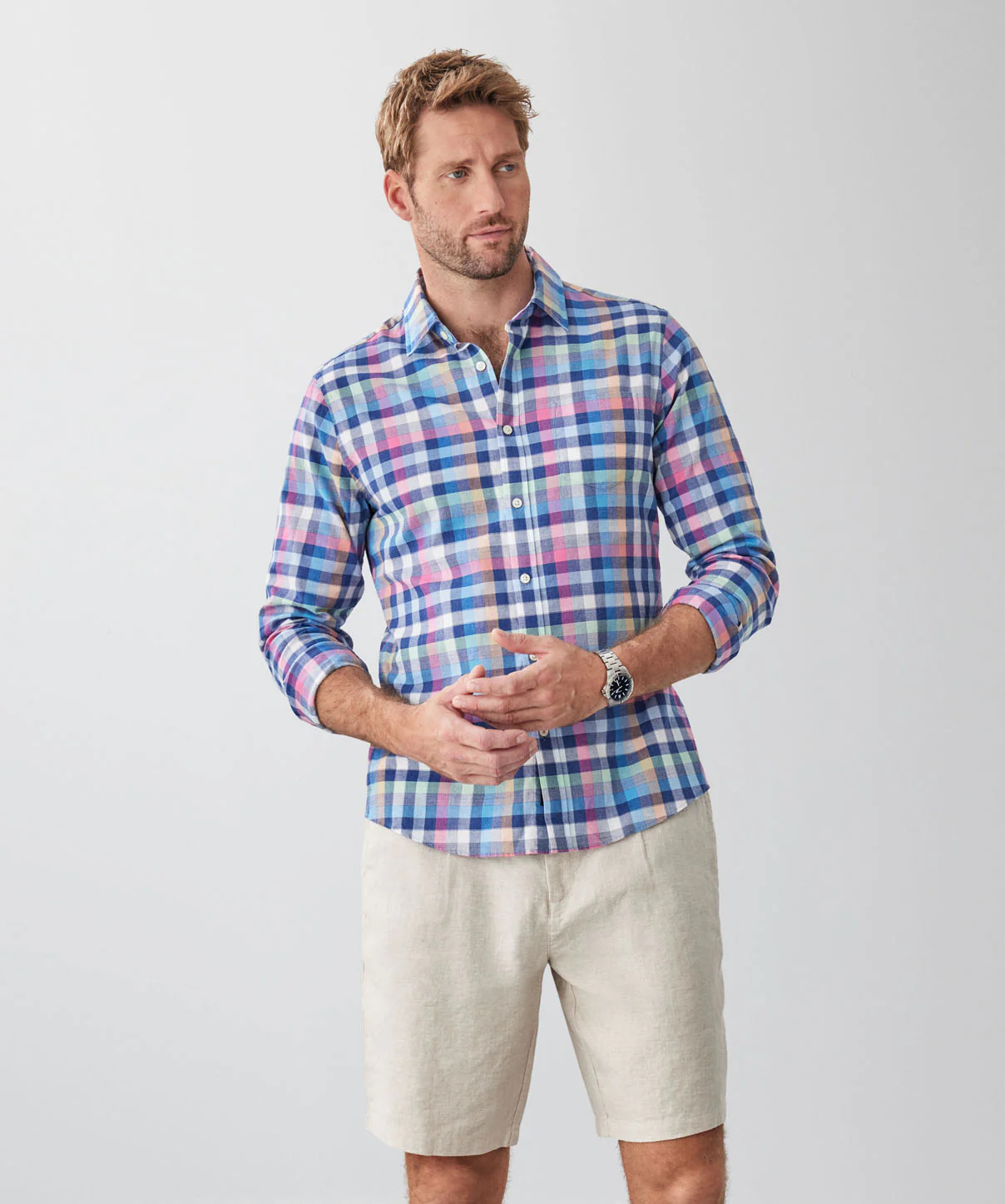 Tailored Fit Casual Multi Check Long Sleeve Shirt - Multi Check