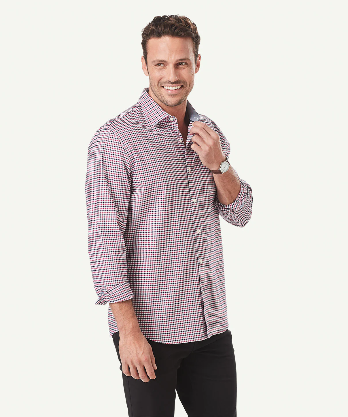 Tailored Fit Easy Care Check Long Sleeve Shirt - Berry