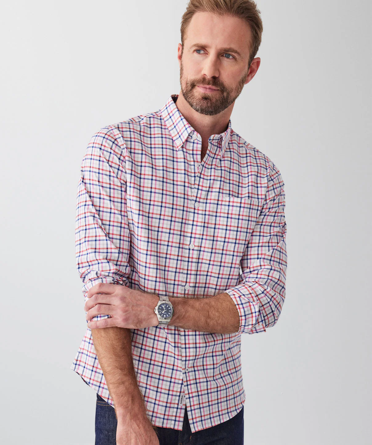 Tailored Fit Easy Care Twill Multi Check Long Sleeve Shirt - Multi Check - Image 3