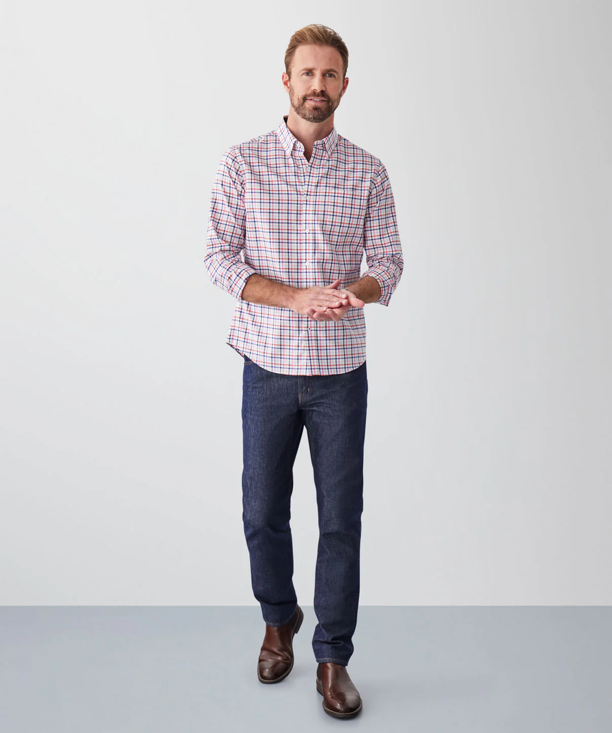 Tailored Fit Easy Care Twill Multi Check Long Sleeve Shirt - Multi Check - Image 4