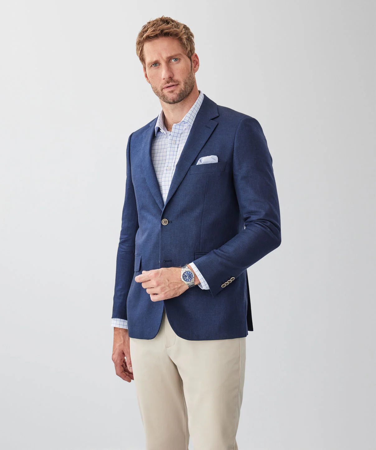 Tailored Fit Linen Blend Sports Jacket - Navy - Image 5