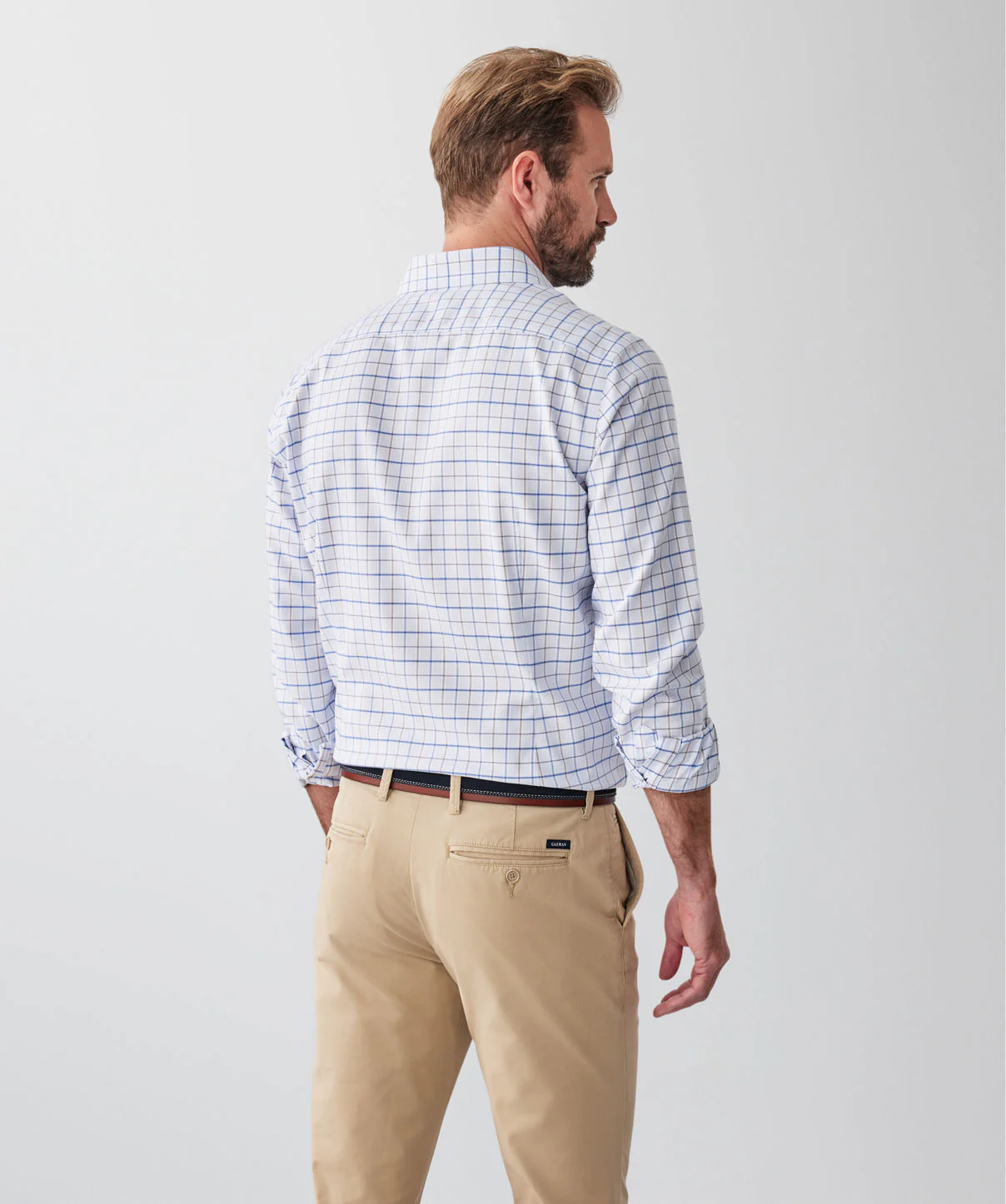 Tailored Fit Non-Iron Dobby Check Long Sleeve Shirt - Sky Blue - Image 2