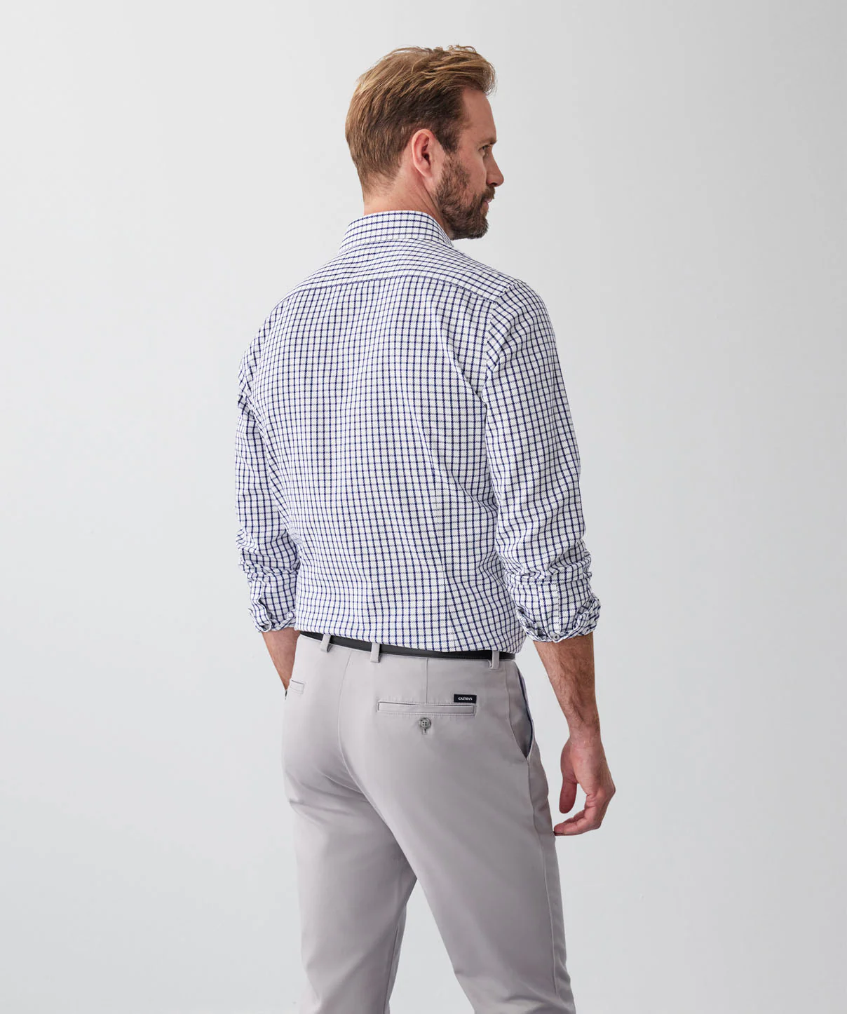 Tailored Fit Non-Iron Twill Check Long Sleeve Shirt - White - Image 2