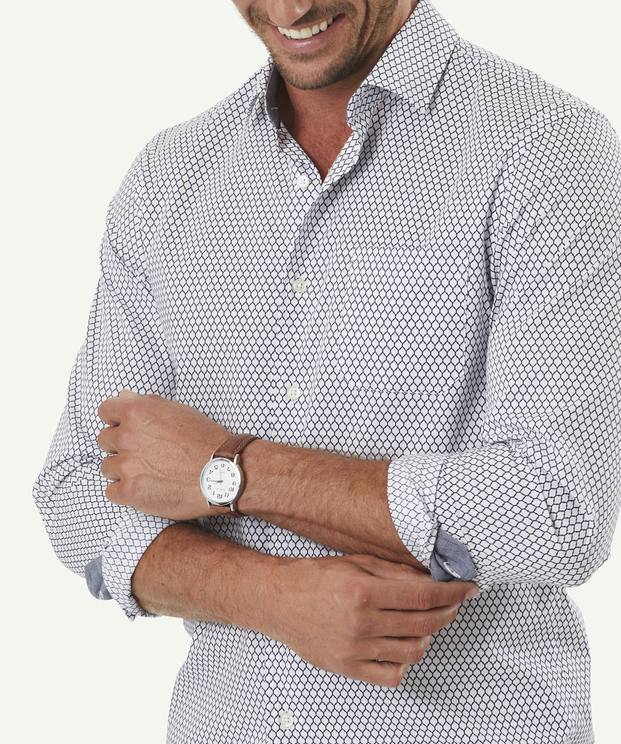 Tailored Fit Tile Print Shirt - Navy - Image 4