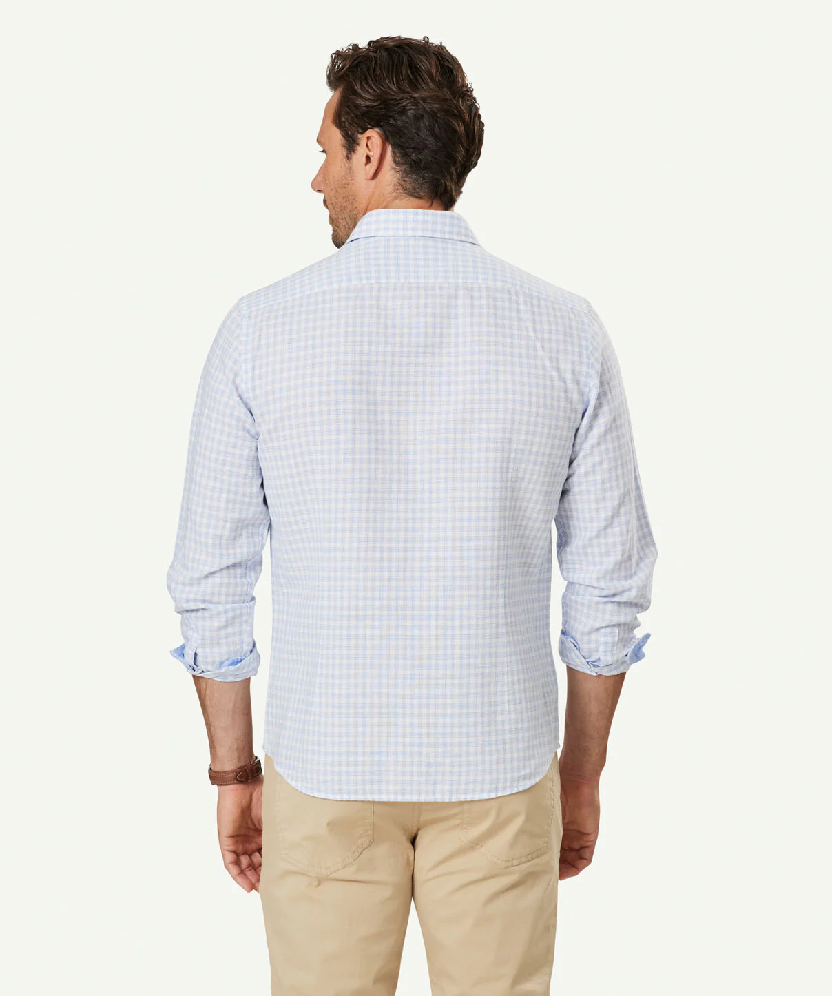 Tailored Linen Blend Check Long Sleeve Shirt - White - Image 3