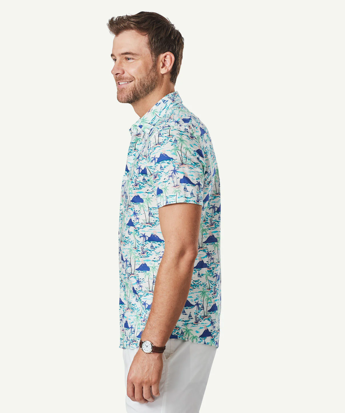 Tailored Linen Blend Sea Print Shirt - Blue - Image 5