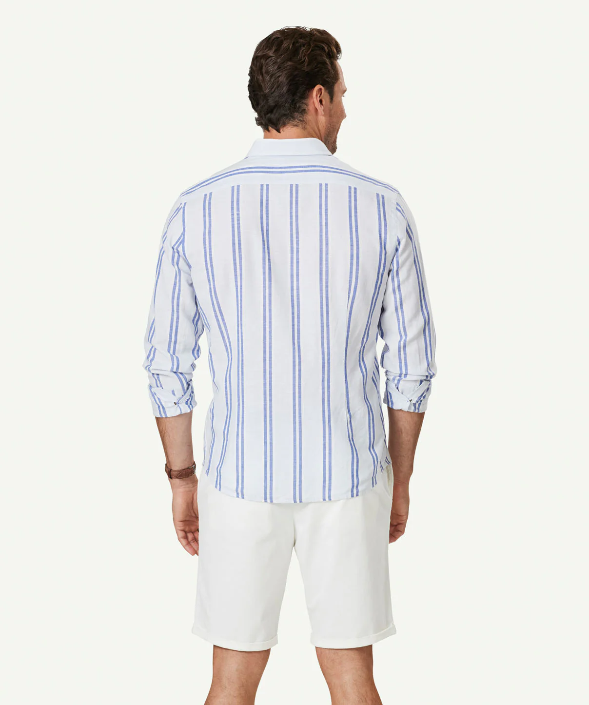 Tailored Linen Blend Stripe Long Sleeve Shirt - Pale Blue - Image 3