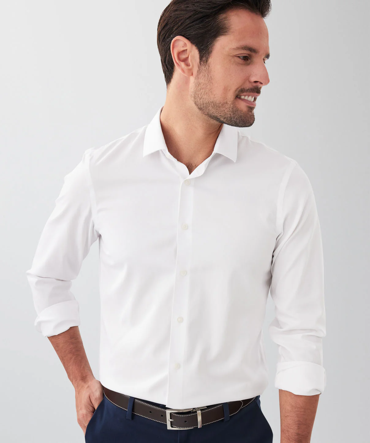 Tailored Non-Iron Business Long Sleeve Shirt - White - Image 4