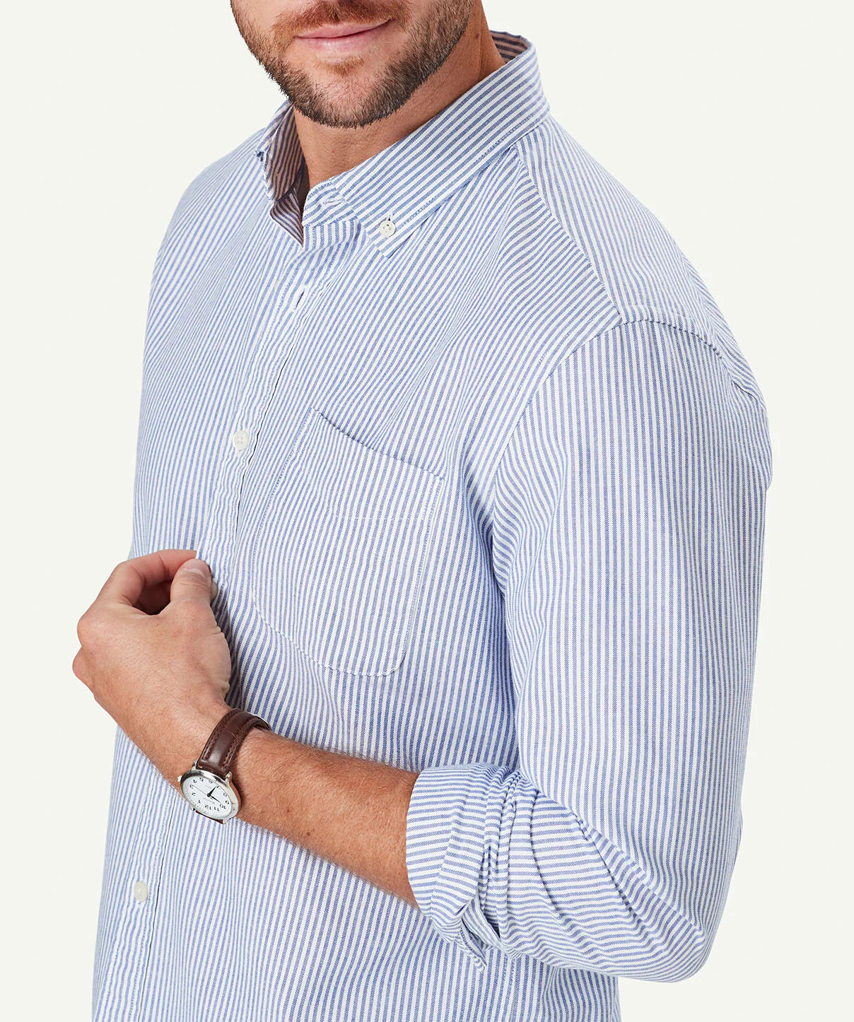Tailored Oxford Stripe Long Sleeve Shirt - Blue - Image 4