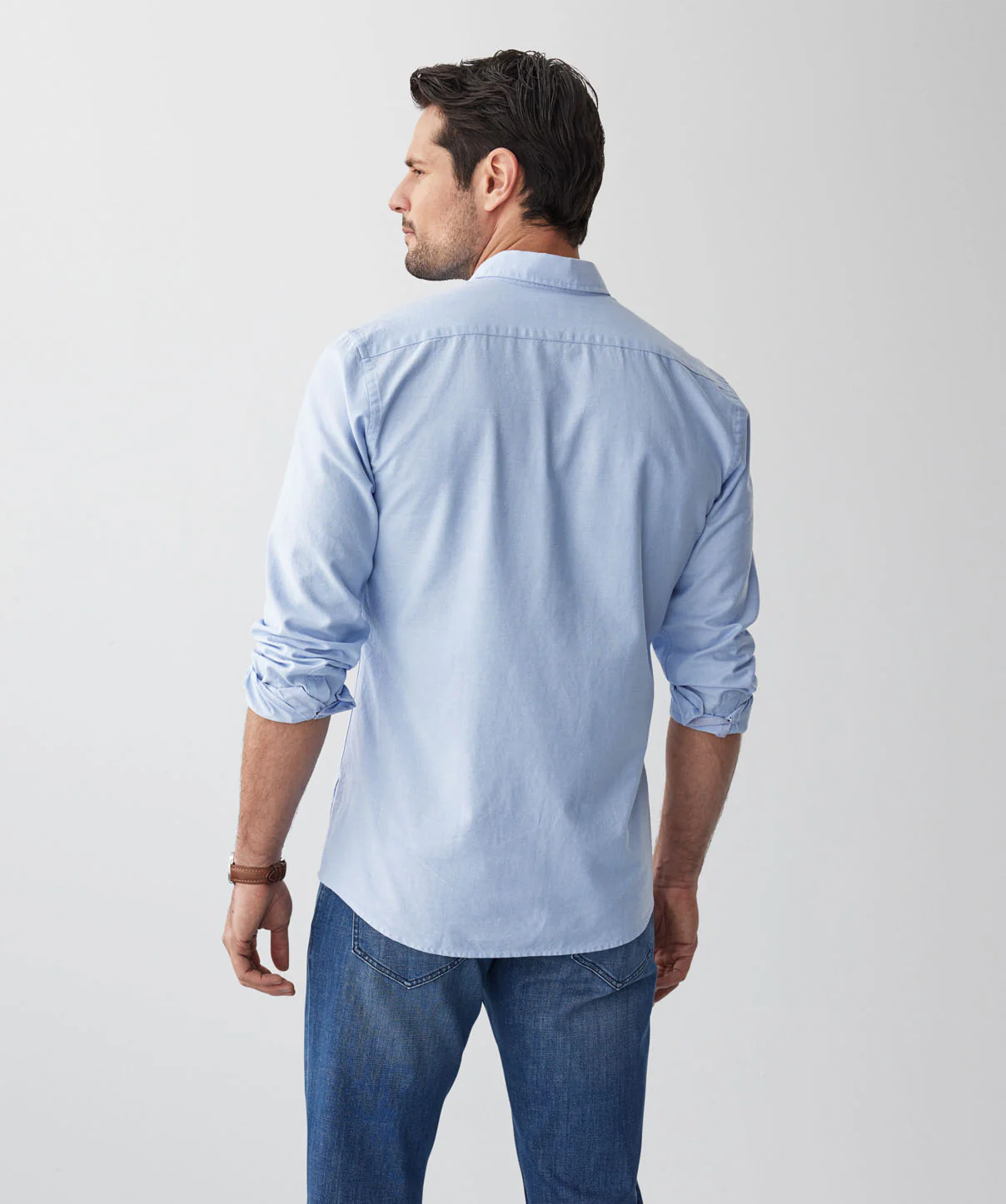 Tailored Plain Casual Oxford Long Sleeve Shirt - Blue - Image 3