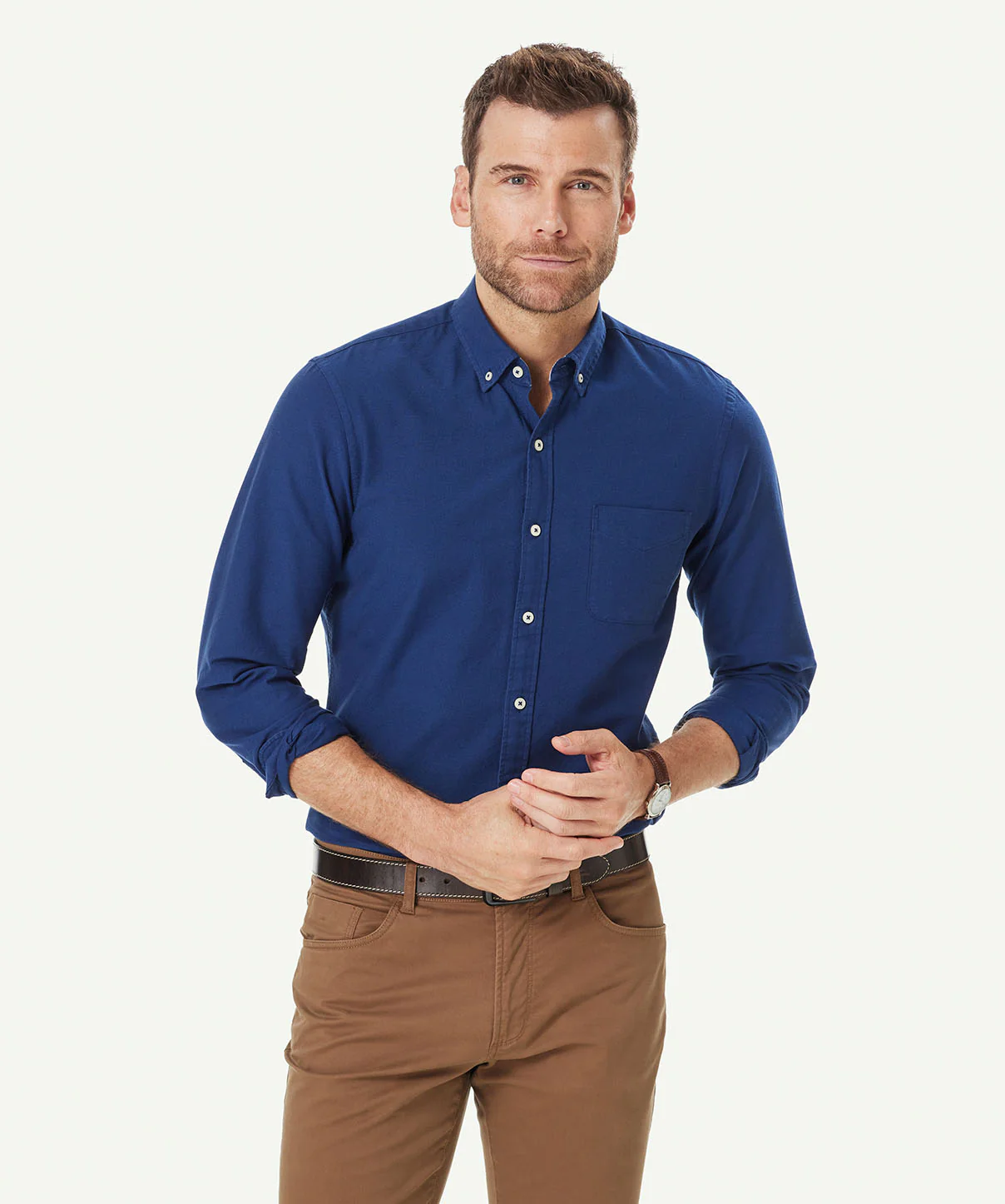 Tailored Plain Casual Oxford Long Sleeve Shirt - French Navy