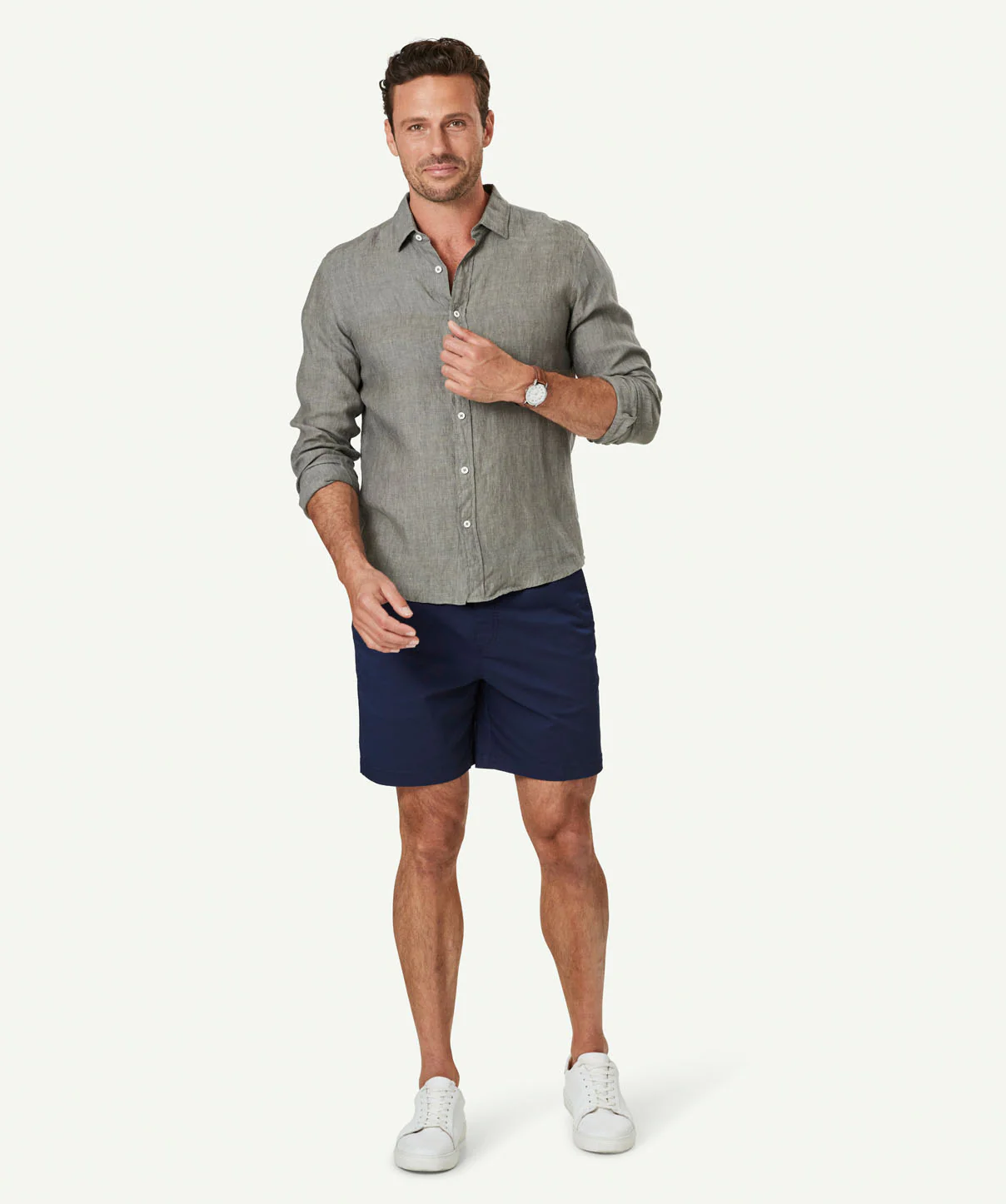 Tailored Pure French Linen Long Sleeve Shirt - Khaki - Image 5