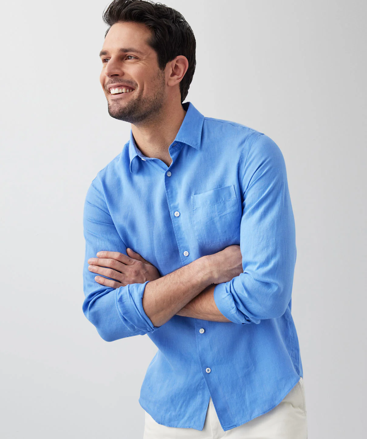 Tailored Pure French Linen Long Sleeve Shirt - Ocean - Image 4
