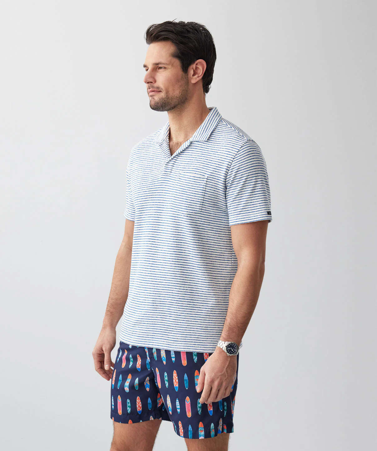 Terry Stripe Resort Polo - White - Image 6