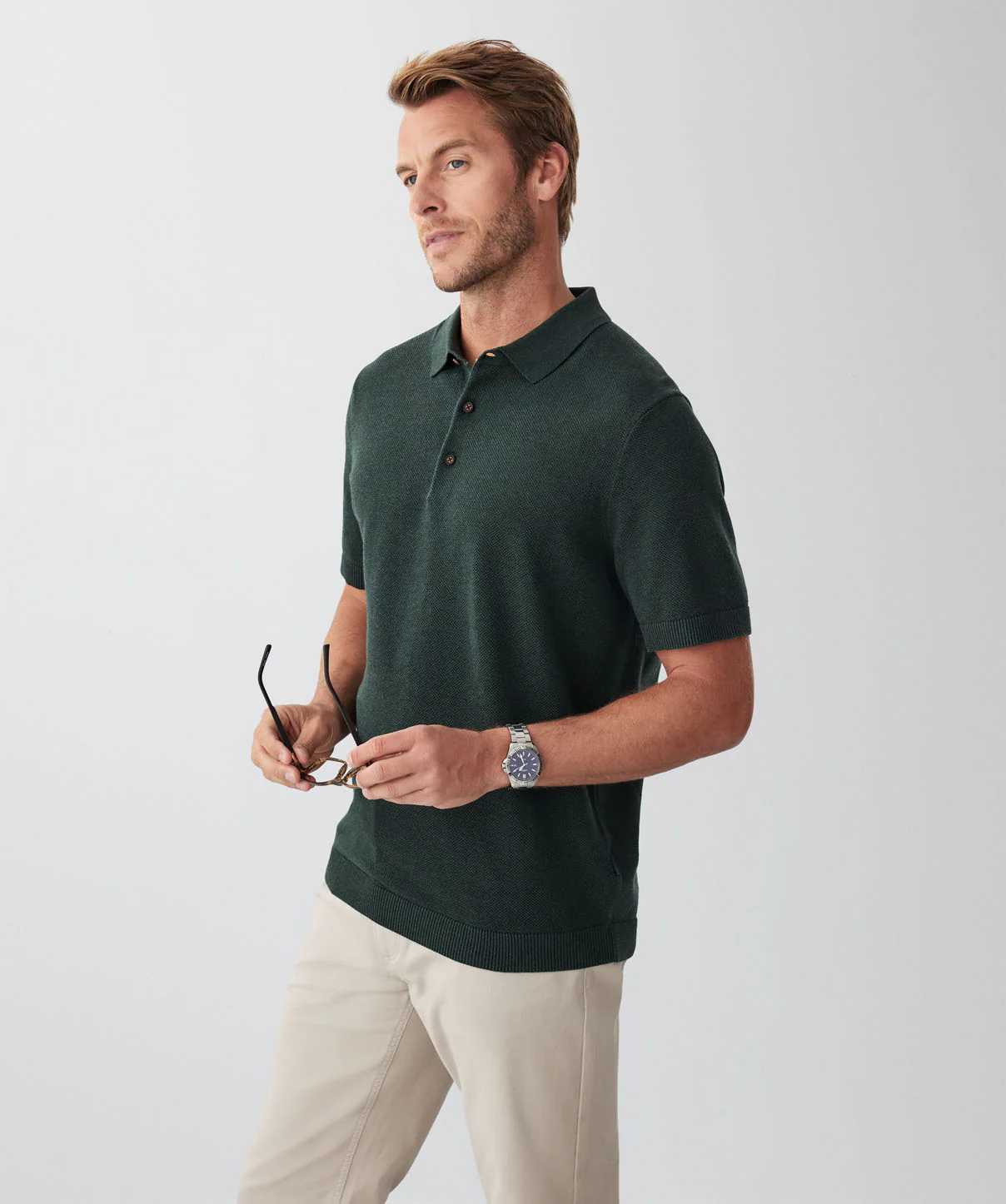Textured Knit Polo - Khaki - Image 5