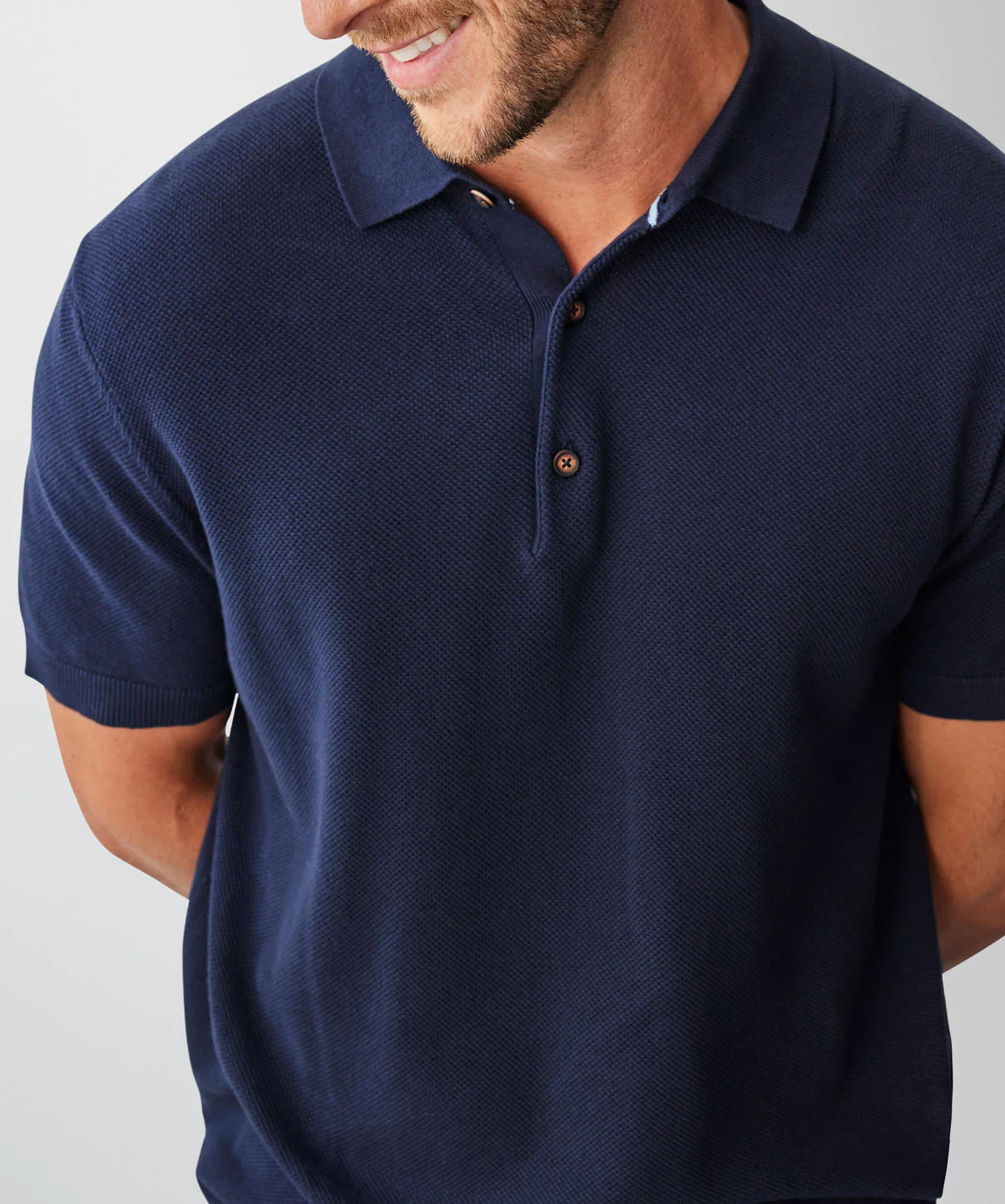 Textured Knit Polo - Navy - Image 7