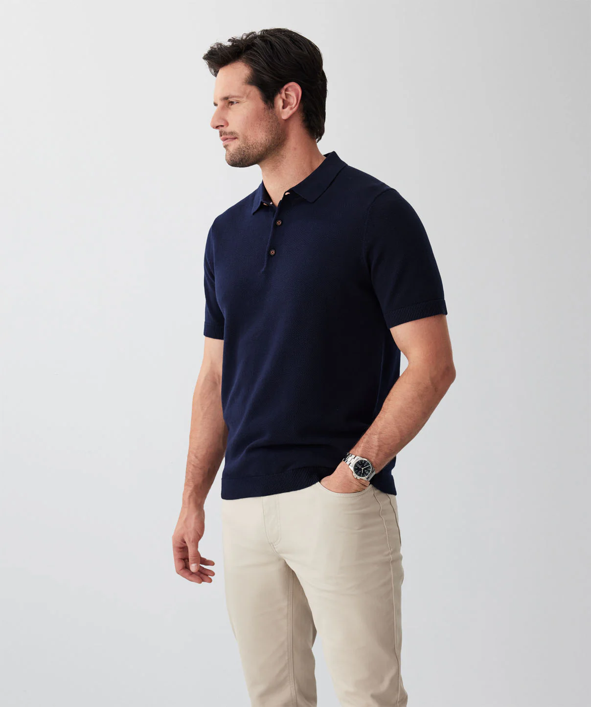 Textured Knit Polo - Navy - Image 5