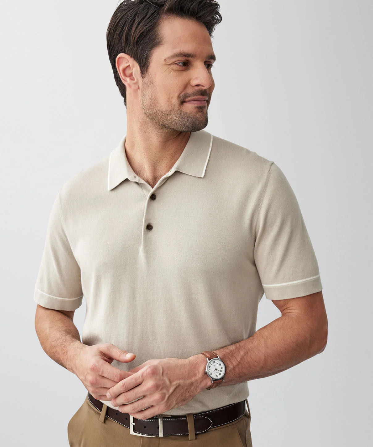 Tipped Knit Polo - Taupe - Image 4