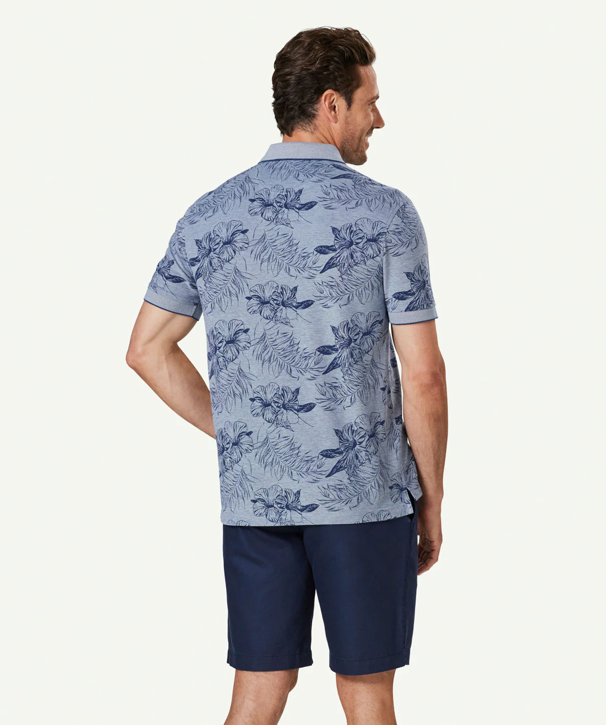 Tropical Print Polo - Navy - Image 3