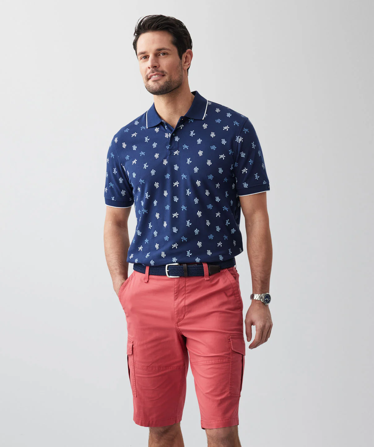 Turtle Print Polo - Navy