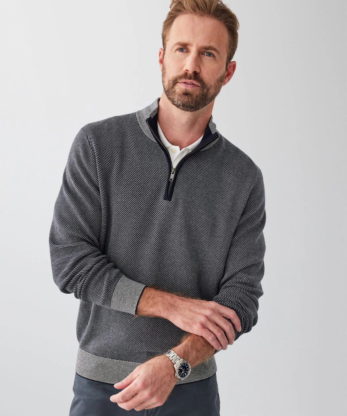Twill High Flex Half Zip Knit - Navy - Image 4