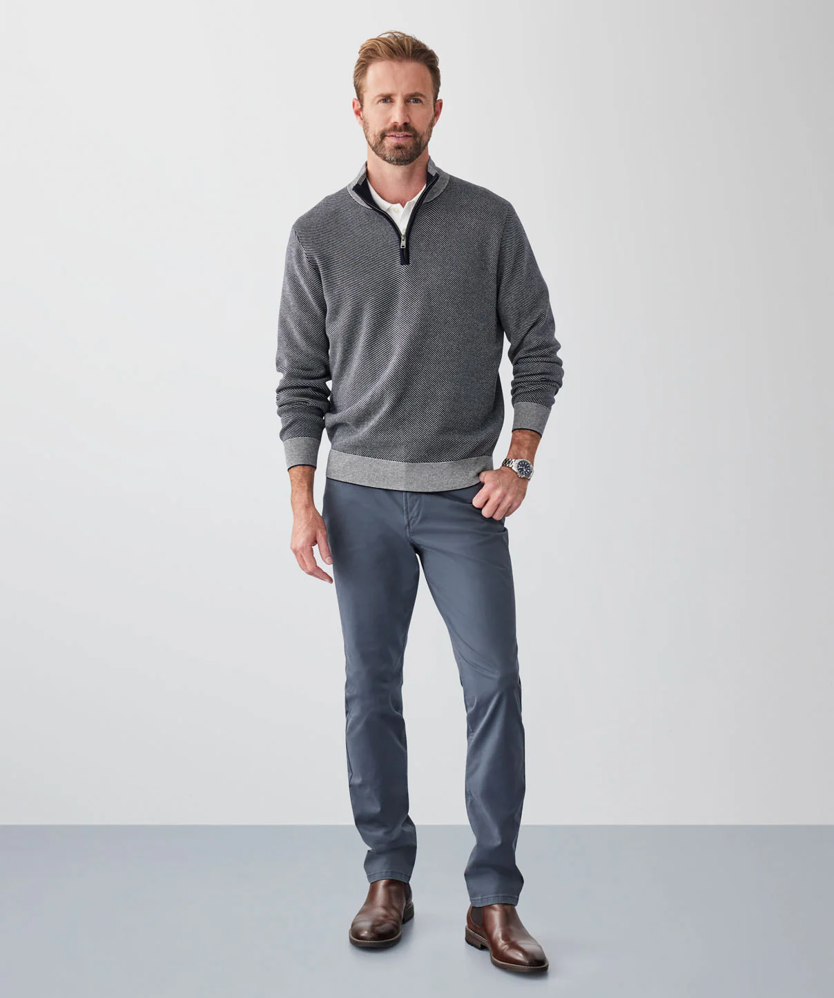 Twill High Flex Half Zip Knit - Navy - Image 5