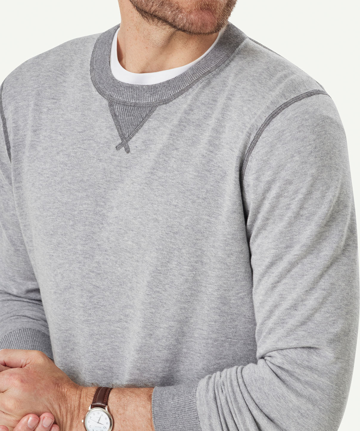 Two Tone Crew Knit - Grey Marle - Image 3