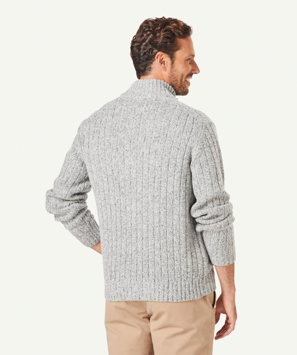 Wool Blend Button Neck Knit - Grey Mix - Image 3