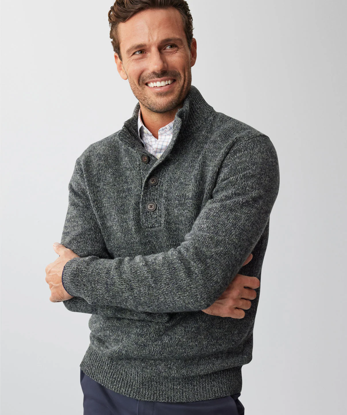 Wool Blend Button Neck Knit - Khaki - Image 4