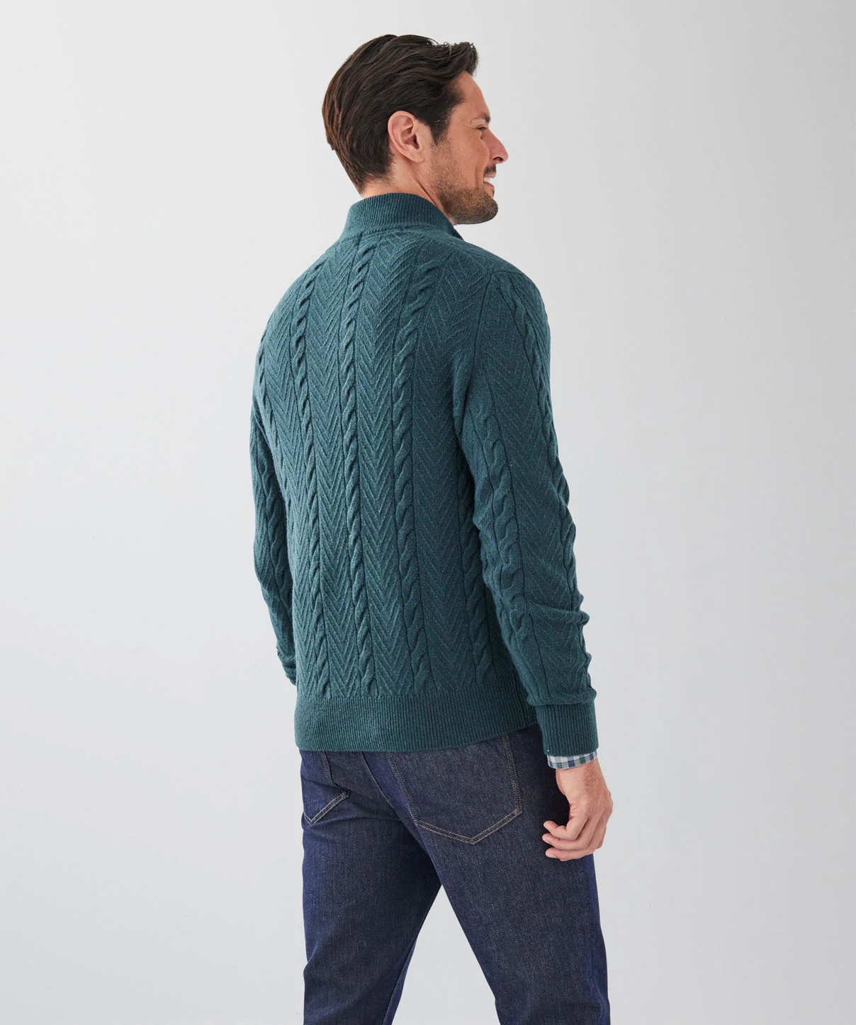 Wool Blend Cable Half Zip Knit - Emerald - Image 2
