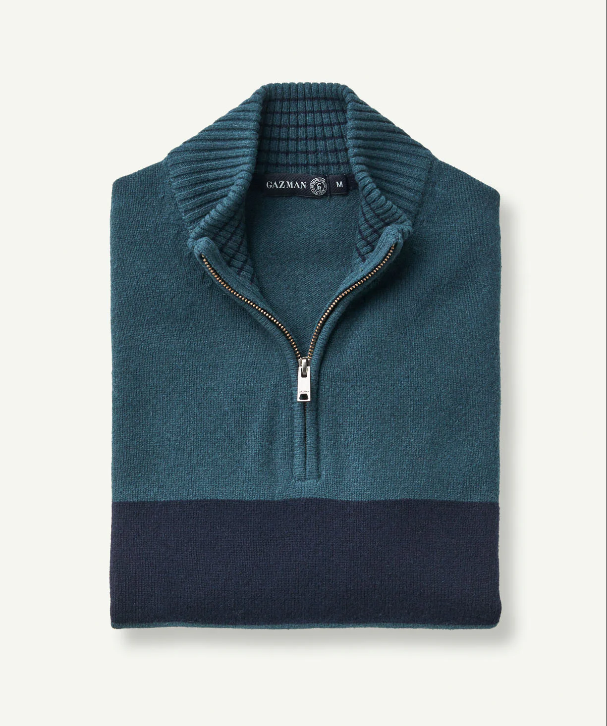 Wool Blend Chest Stripe Zip Knit - Forest - Image 2