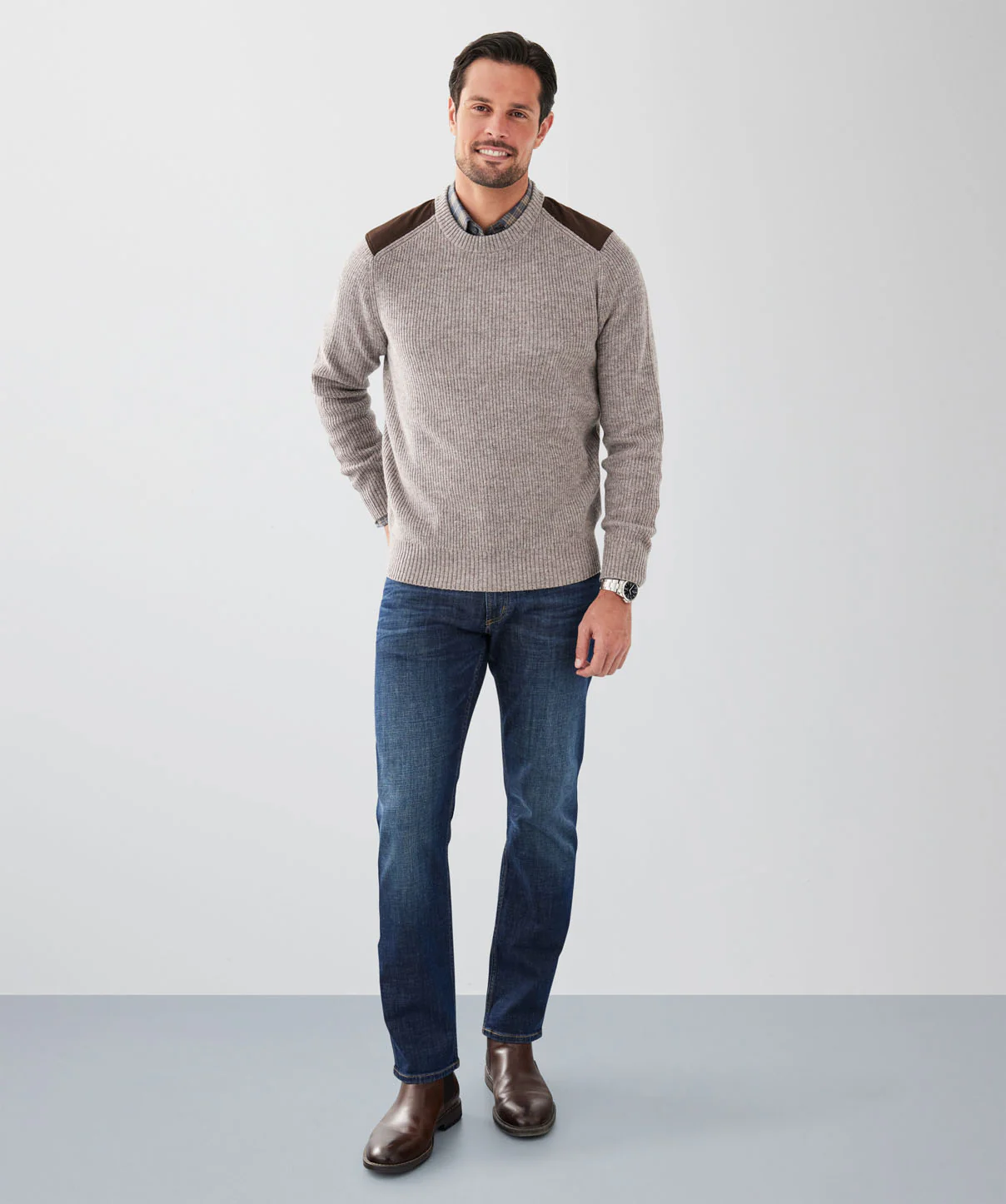 Wool Blend Fishermans Crew Knit - Taupe - Image 4