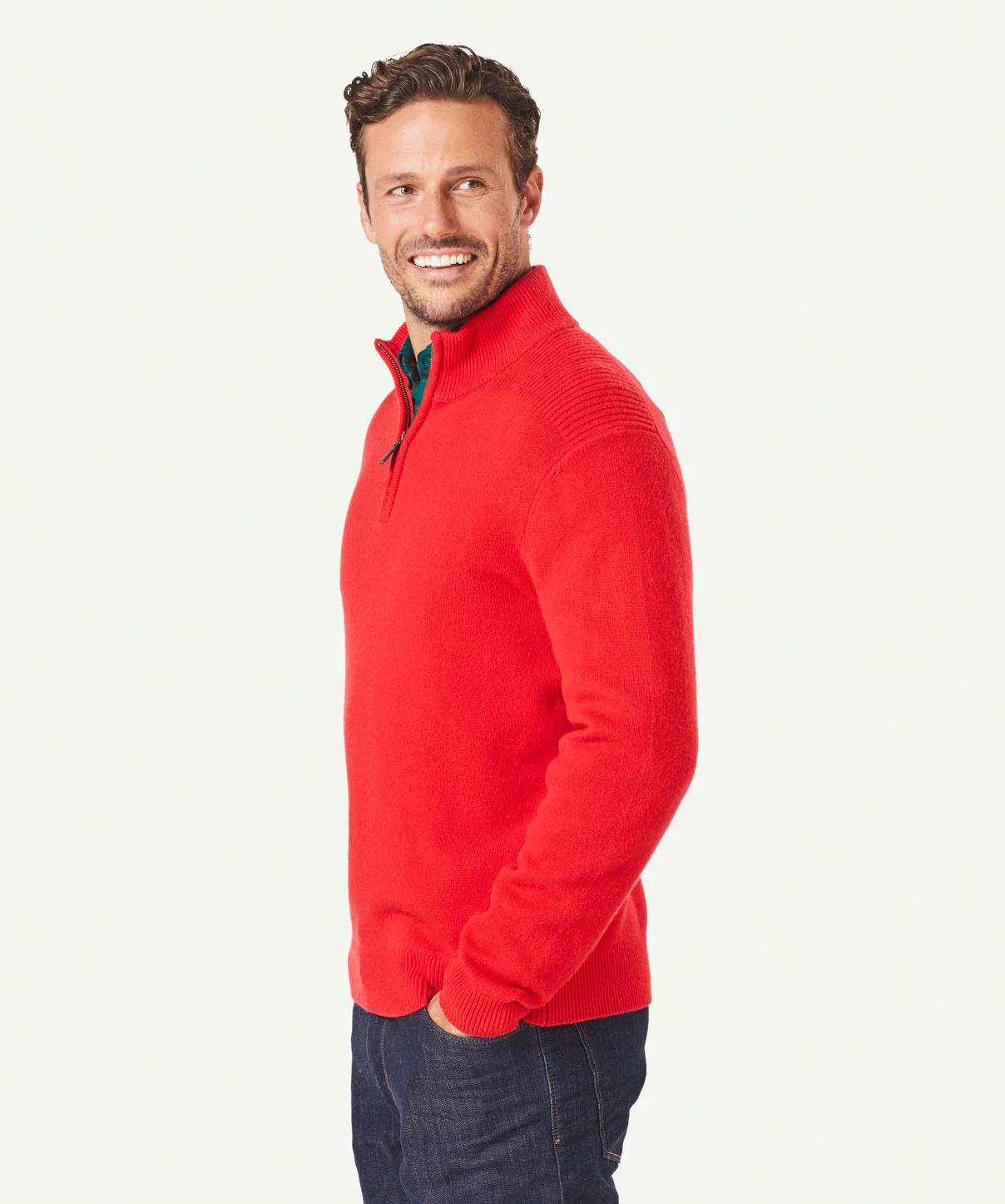 Wool Blend Half Zip Knit - Fire - Image 5