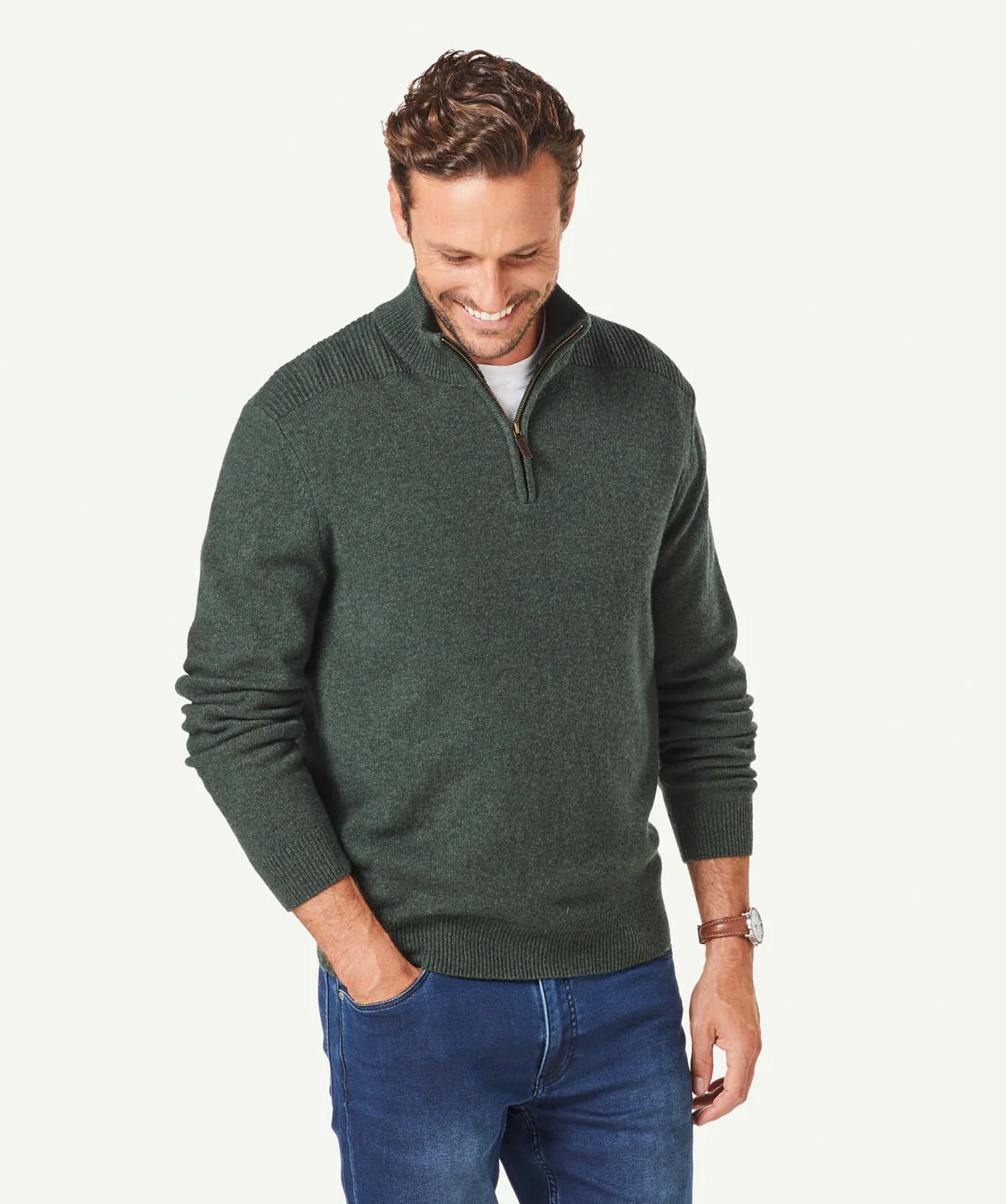 Wool Blend Half Zip Knit - Military Olive